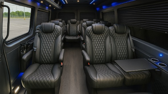 Interior of Charter Bus Company New Haven's 15 Passenger Mini Bus in New Haven