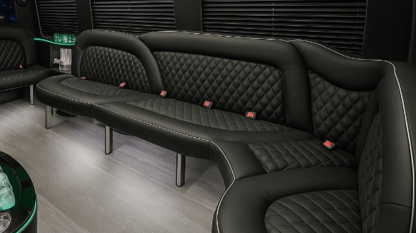 Interior of Charter Bus Company Fairfield's 15 Passenger Party Bus in Fairfield