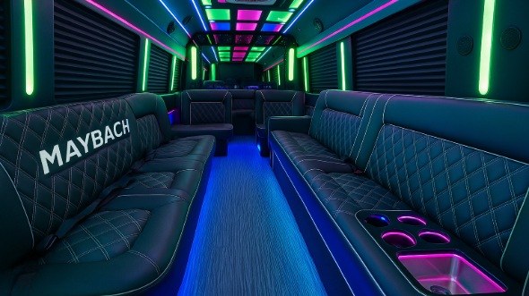 Interior of Charter Bus Company Stamford's 30 Passenger Party Bus in Stamford