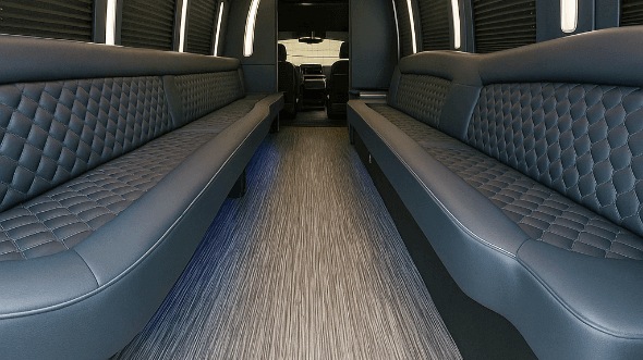 Interior of Charter Bus Company Waterbury's 30 Passenger Party Bus in Waterbury