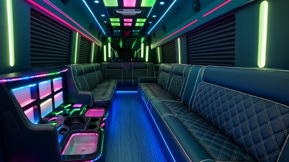 Interior of Charter Bus Company Norwalk's 40 Passenger Party Bus in Norwalk