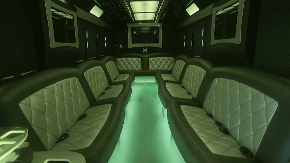 Interior of Charter Bus Company Stamford's 40 Passenger Party Bus in Stamford